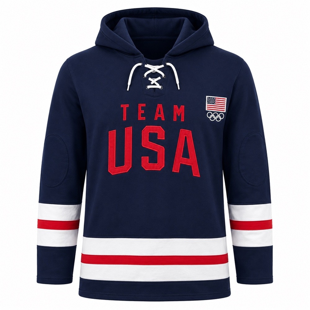 Team USA Olympics Hockey Lace Up Hoodie Navy Blue Mens XXL NEW blokecore‎ casual